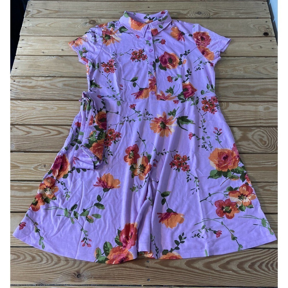 NEW Isaac Mizrahi Live Floral Knit Shirt Dress Petite Size PM Women’s Purple